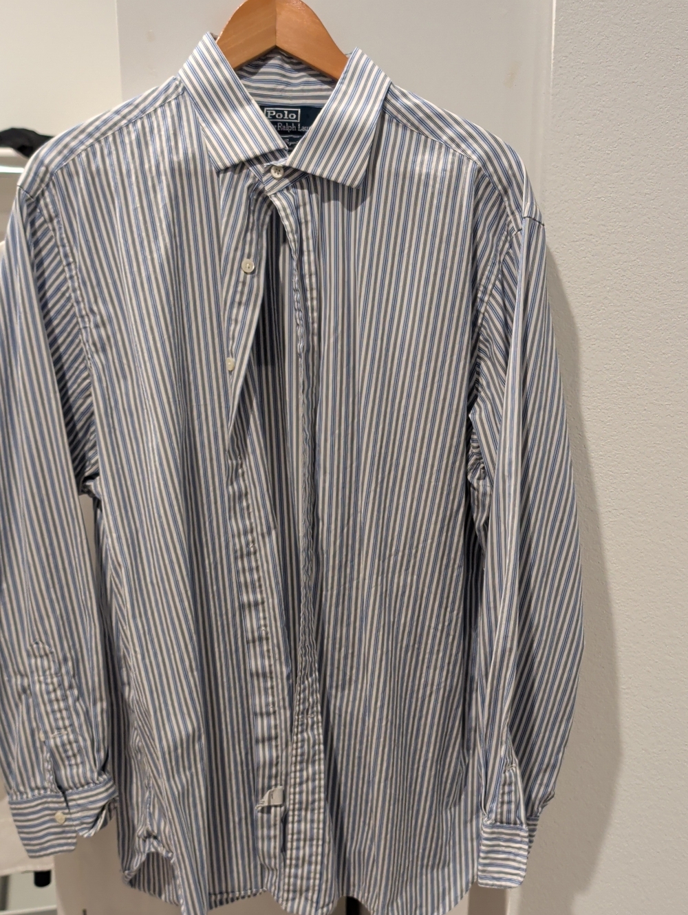 Polo by Ralph Lauren Blue and White Vertical Stripe Dress Shirt